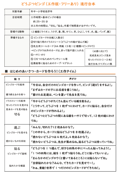 どうぶつビンゴ 進行台本（工作版・フリーあり）　見本