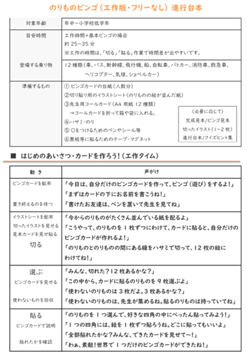 のりものビンゴ 進行台本（工作版・フリーなし）の見本