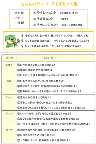 もちものビンゴ クイズヒント集見本