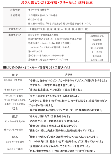 おさんぽビンゴ 進行台本（工作版・フリーなし）見本