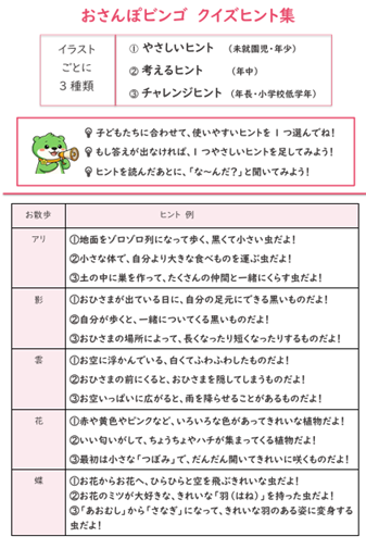おさんぽビンゴ クイズヒント集の見本