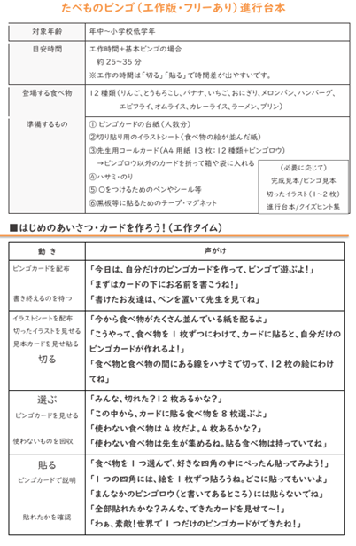 たべものビンゴ 進行台本（工作版・フリーあり）見本
