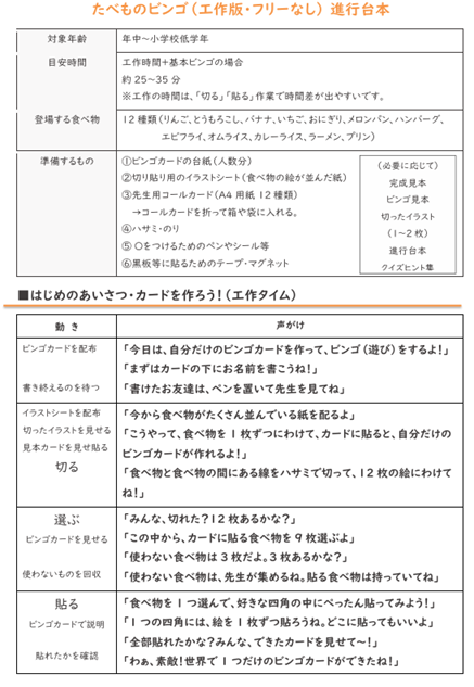 たべものビンゴ 進行台本（工作版・フリーなし）の見本