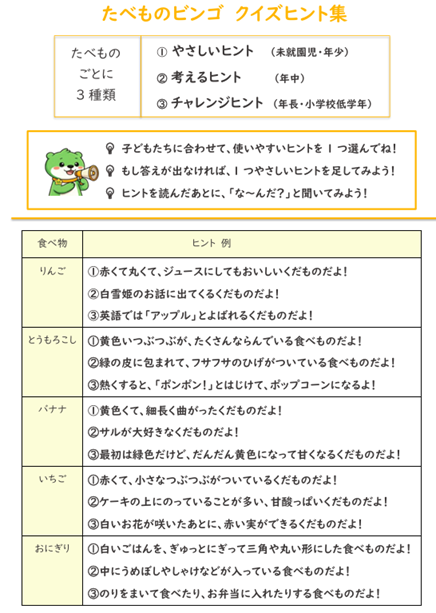たべものビンゴ クイズヒント集見本