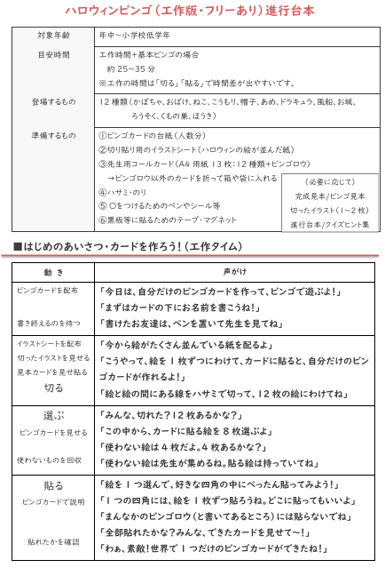 ハロウィンビンゴ 進行台本（工作版・フリーあり）見本