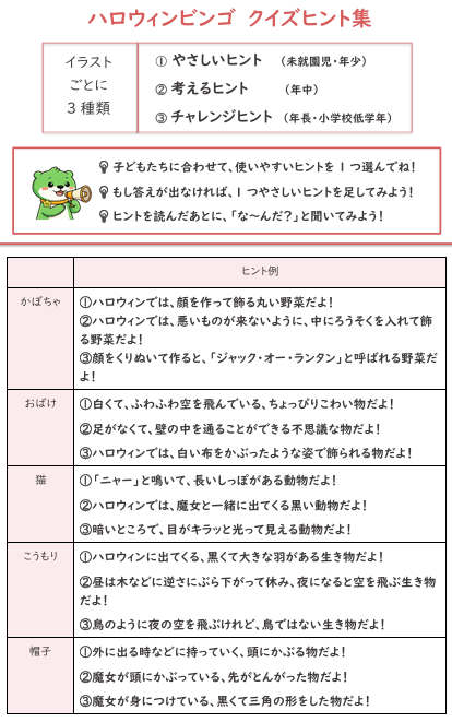 ハロウィンビンゴ クイズヒント集見本